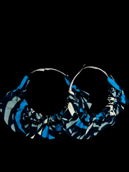 Black & Blue Fabric Hoop Earrings