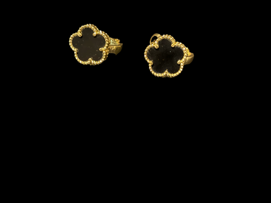 Golden-Black Five Leaf Flower Stud Earrings (dupes)