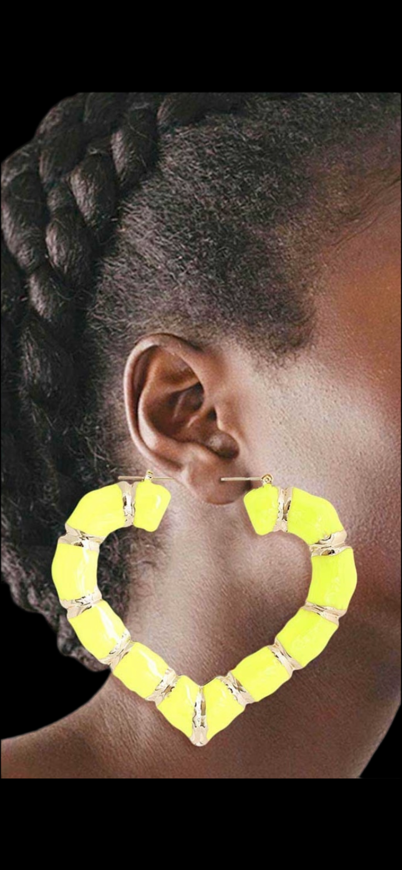 Neon Yellow Heart Bamboo Hoops