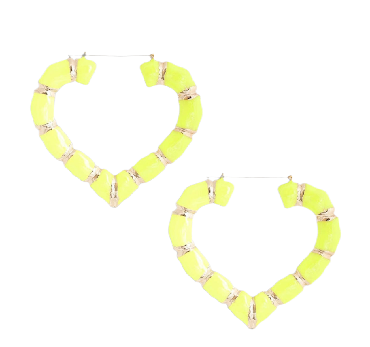 Neon Yellow Heart Bamboo Hoops