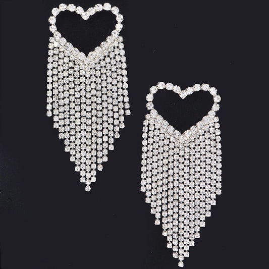 Rhinestone Dangling Heart Earrings