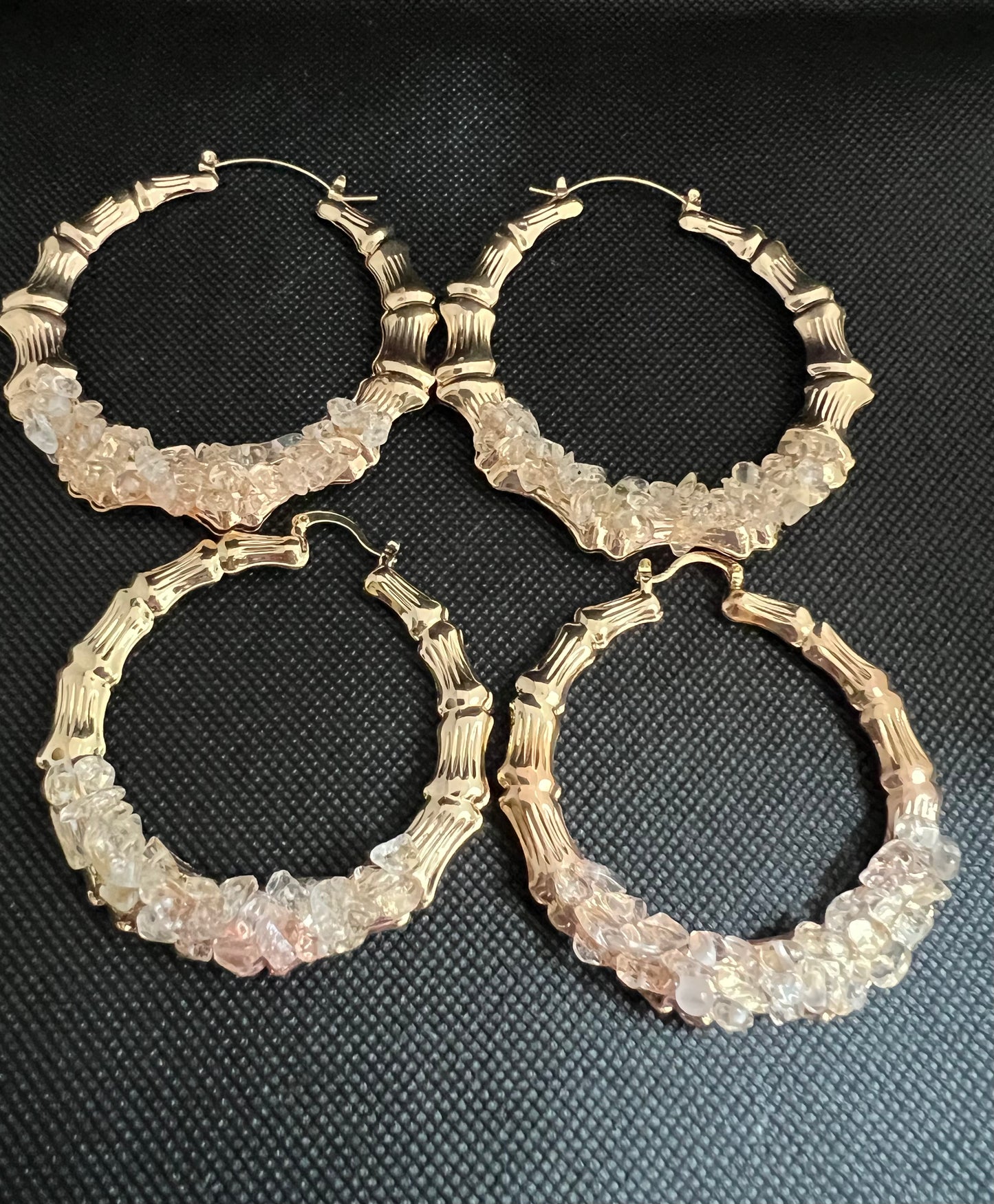 Clear Quartz. Bamboo Hoop Earrings