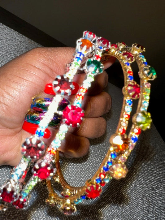 Colorful Rhinestone Hoop Earrings (Silver)