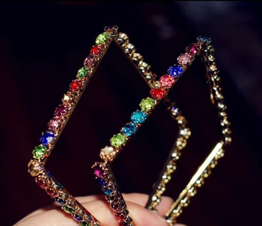 Colorful Crystal Square Hoop Earrings