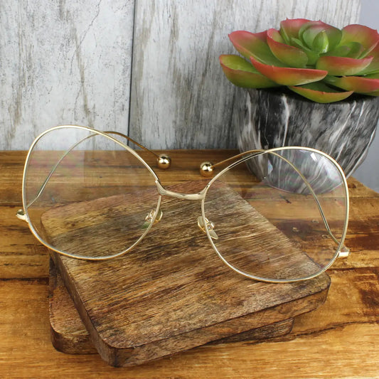 Oversized Gold Wire Blue Light Blocker Glasses